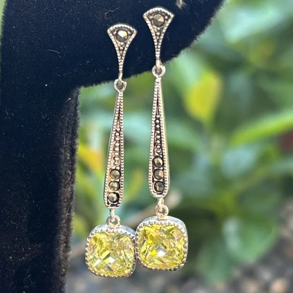 Sterling silver & yellow/chartreuse Drop Earrings - Picture 1 of 4